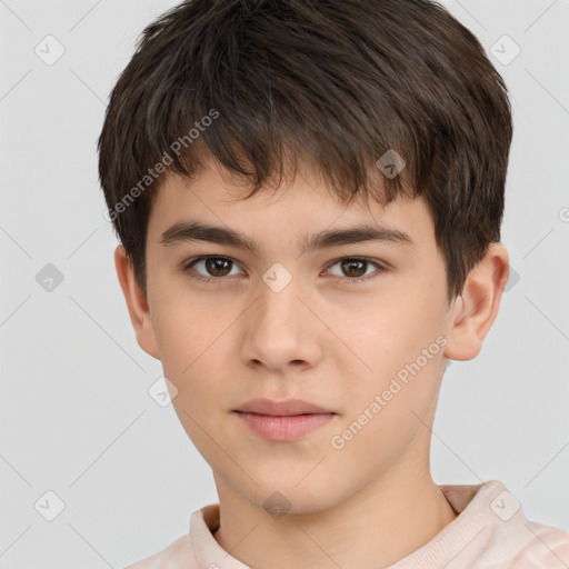 Neutral white child male with short  brown hair and brown eyes