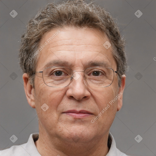 Neutral white middle-aged male with short  brown hair and brown eyes