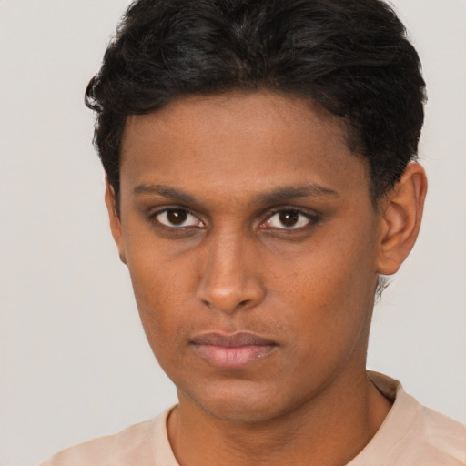 Neutral latino young-adult male with short  brown hair and brown eyes