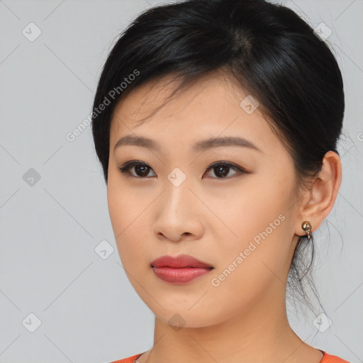 Neutral asian young-adult female with medium  black hair and brown eyes