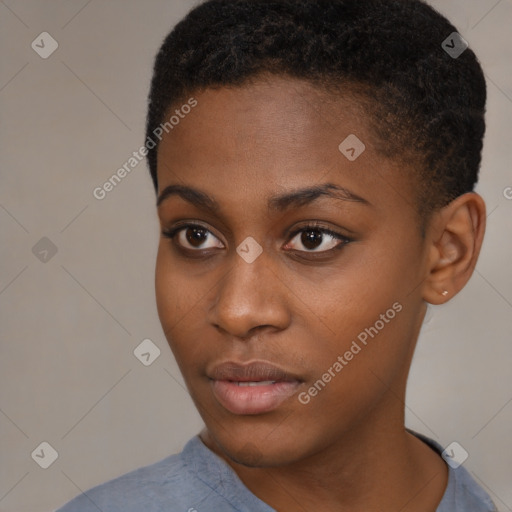 Neutral black young-adult female with short  brown hair and brown eyes