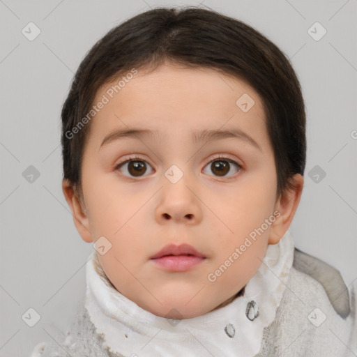 Neutral white child female with short  brown hair and brown eyes