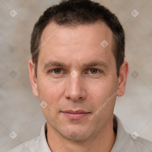 Neutral white adult male with short  brown hair and brown eyes