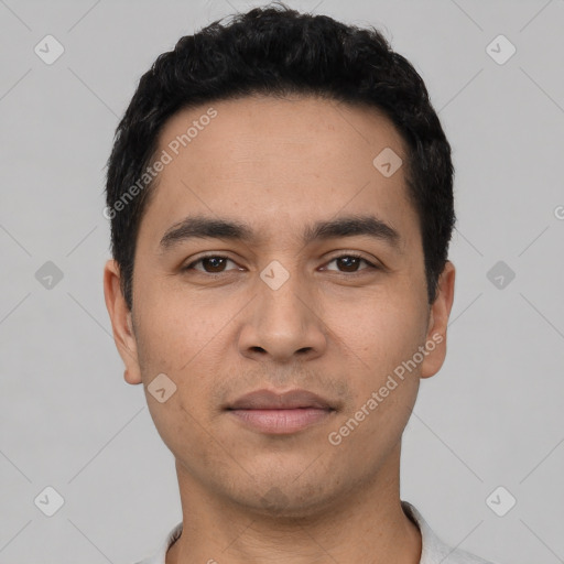 Neutral asian young-adult male with short  black hair and brown eyes