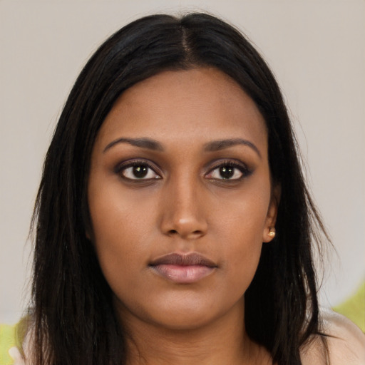 Neutral black young-adult female with long  black hair and brown eyes