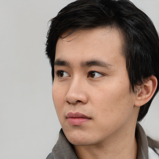 Neutral asian young-adult male with medium  black hair and brown eyes