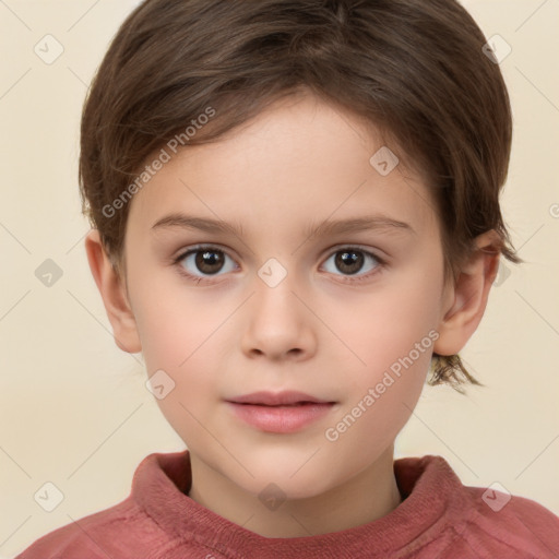 Neutral white child female with short  brown hair and brown eyes