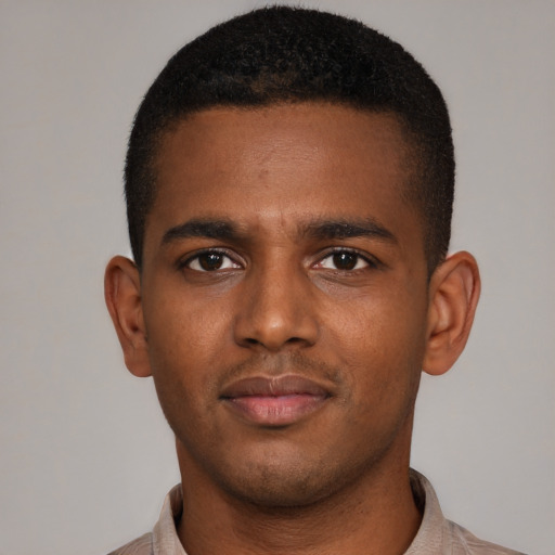 Neutral black young-adult male with short  brown hair and brown eyes