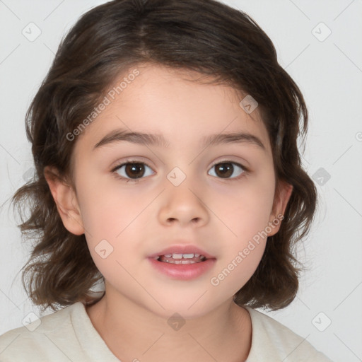 Neutral white child female with medium  brown hair and brown eyes