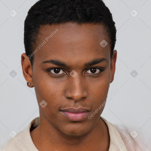 Neutral black young-adult male with short  brown hair and brown eyes