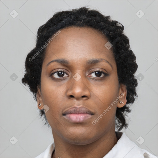 Neutral black young-adult female with medium  black hair and brown eyes