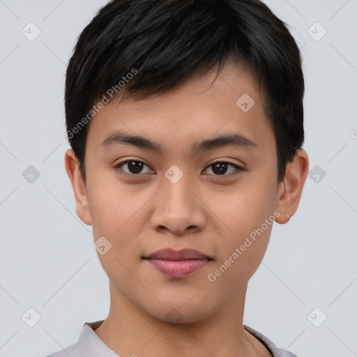 Neutral asian young-adult male with short  black hair and brown eyes