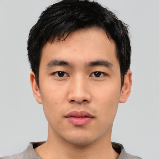Neutral asian young-adult male with short  black hair and brown eyes