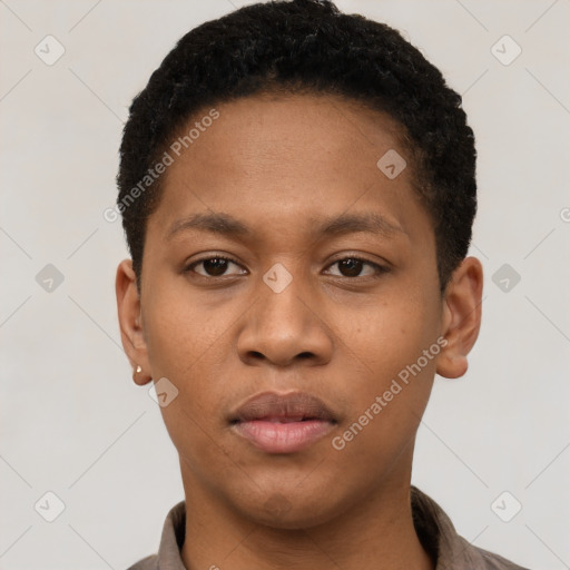 Neutral black young-adult male with short  brown hair and brown eyes