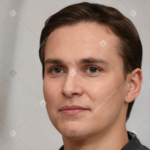 Neutral white adult male with short  brown hair and brown eyes