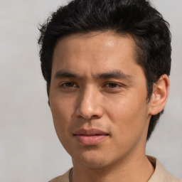 Neutral asian young-adult male with short  brown hair and brown eyes