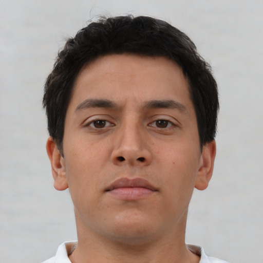 Neutral asian young-adult male with short  brown hair and brown eyes