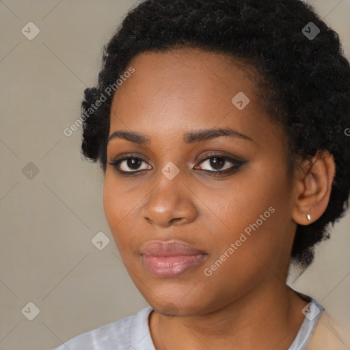 Neutral black young-adult female with short  black hair and brown eyes