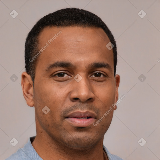 Neutral latino young-adult male with short  brown hair and brown eyes