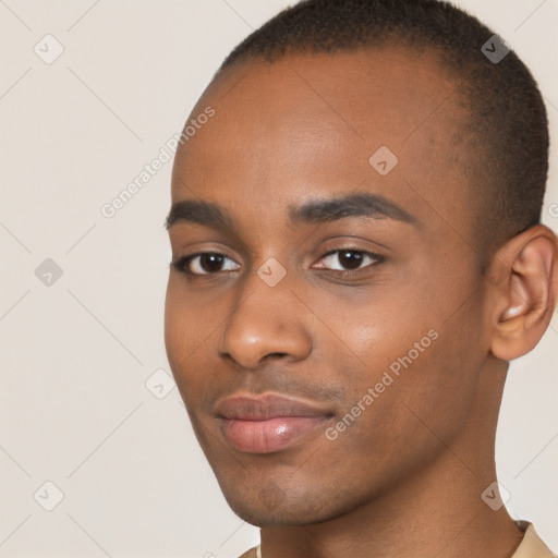 Neutral black young-adult male with short  brown hair and brown eyes