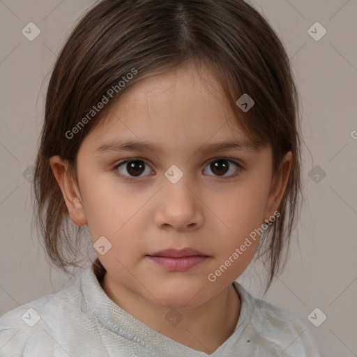 Neutral white child female with medium  brown hair and brown eyes