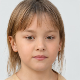 Neutral white child female with medium  brown hair and grey eyes