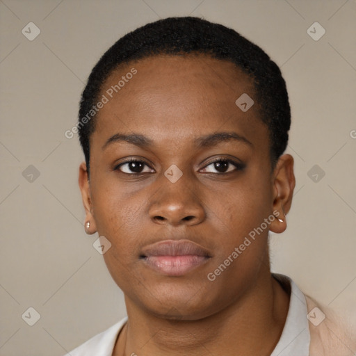 Neutral black young-adult male with short  brown hair and brown eyes