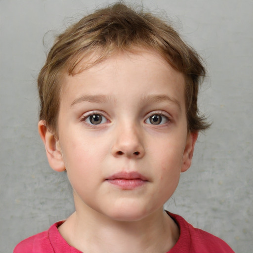 Neutral white child female with short  brown hair and grey eyes