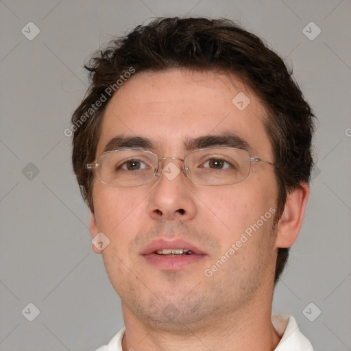 Neutral white adult male with short  brown hair and brown eyes