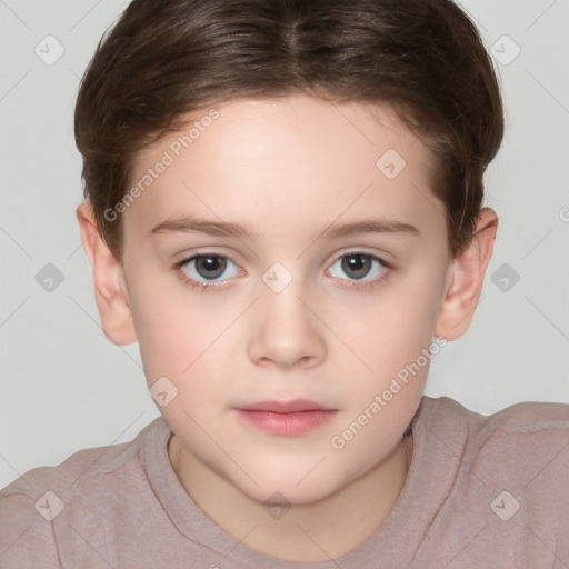 Neutral white child female with short  brown hair and brown eyes