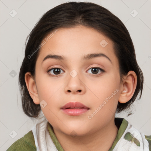 Neutral white child female with medium  brown hair and brown eyes