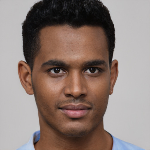 Neutral latino young-adult male with short  brown hair and brown eyes