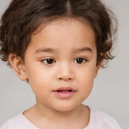 Neutral white child female with short  brown hair and brown eyes