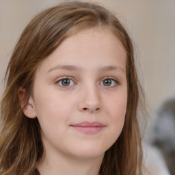 Neutral white child female with medium  brown hair and grey eyes