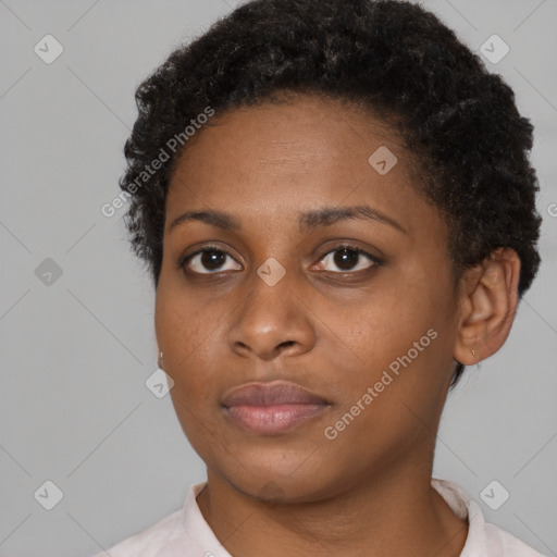 Neutral black young-adult female with short  brown hair and brown eyes