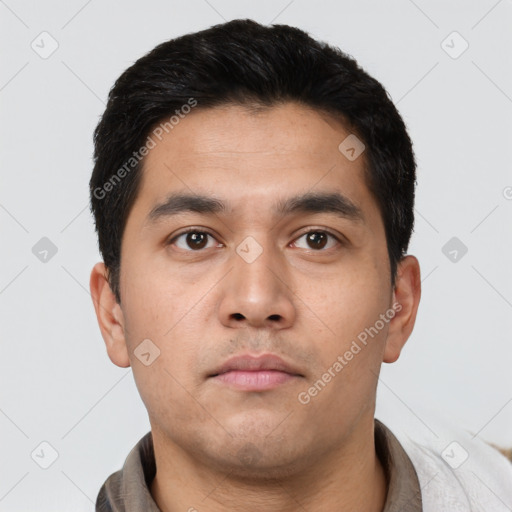 Neutral asian young-adult male with short  black hair and brown eyes