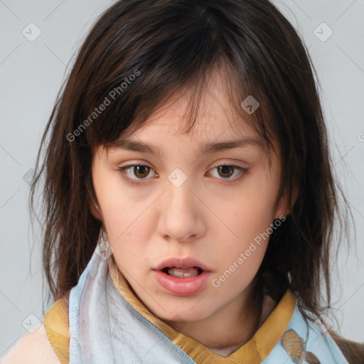 Neutral white child female with medium  brown hair and brown eyes