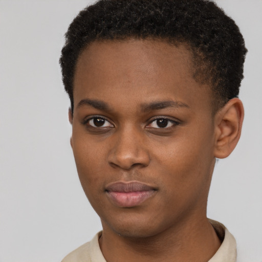 Neutral black young-adult female with short  brown hair and brown eyes