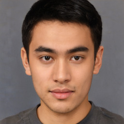 Neutral asian young-adult male with short  brown hair and brown eyes