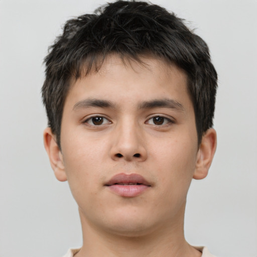 Neutral asian young-adult male with short  brown hair and brown eyes