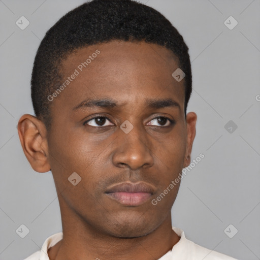 Neutral black young-adult male with short  brown hair and brown eyes