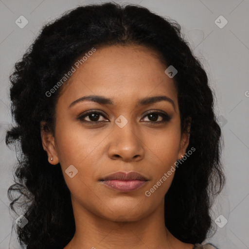 Neutral black young-adult female with long  brown hair and brown eyes