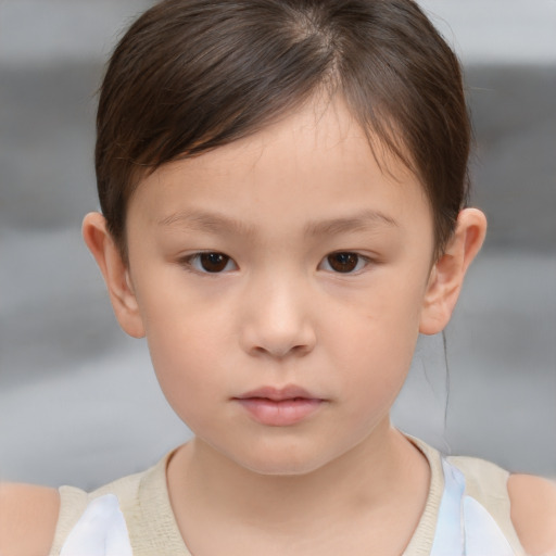 Neutral white child female with short  brown hair and brown eyes