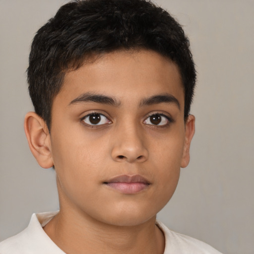 Neutral latino child male with short  brown hair and brown eyes
