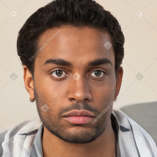 Neutral black young-adult male with short  brown hair and brown eyes