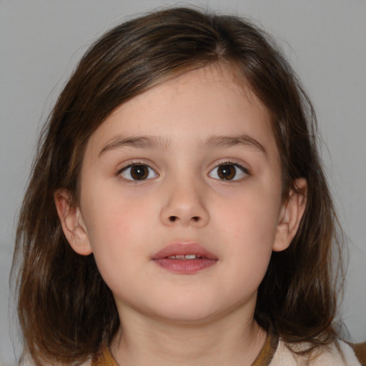 Neutral white child female with medium  brown hair and brown eyes