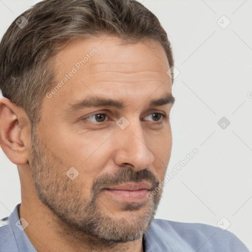 Neutral white adult male with short  brown hair and brown eyes