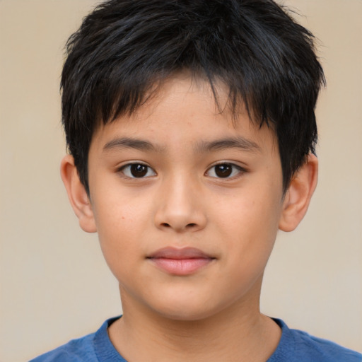 Neutral asian child male with short  brown hair and brown eyes