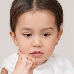 Neutral white child female with short  brown hair and brown eyes