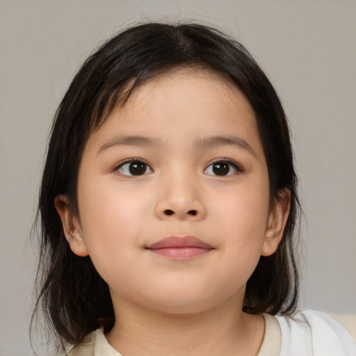 Neutral asian child female with medium  brown hair and brown eyes